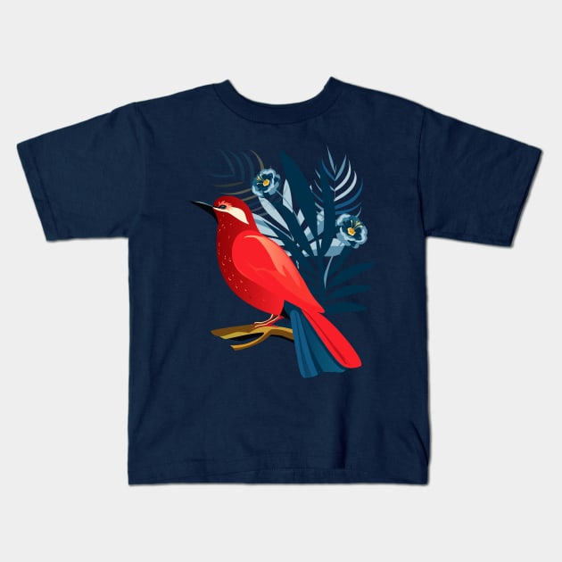 Red Bird and exotic flowers Christmas Vintage decorative Holiday tropical floral pattern, Boho style Holiday New Year Decoration, birthday gifts and presents Kids T-Shirt by sofiartmedia